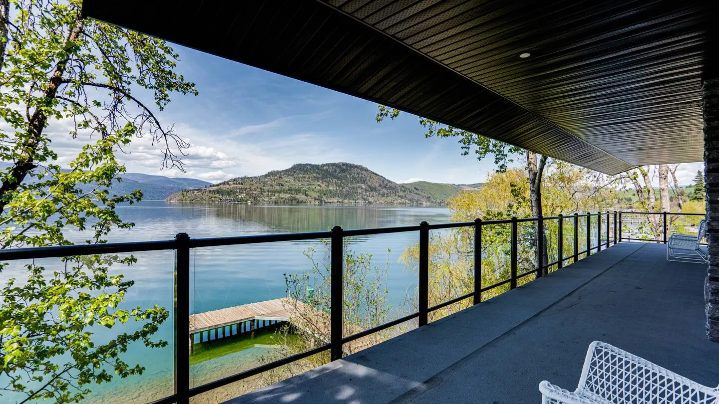 Covered balcony overlooking Okanagan Lake