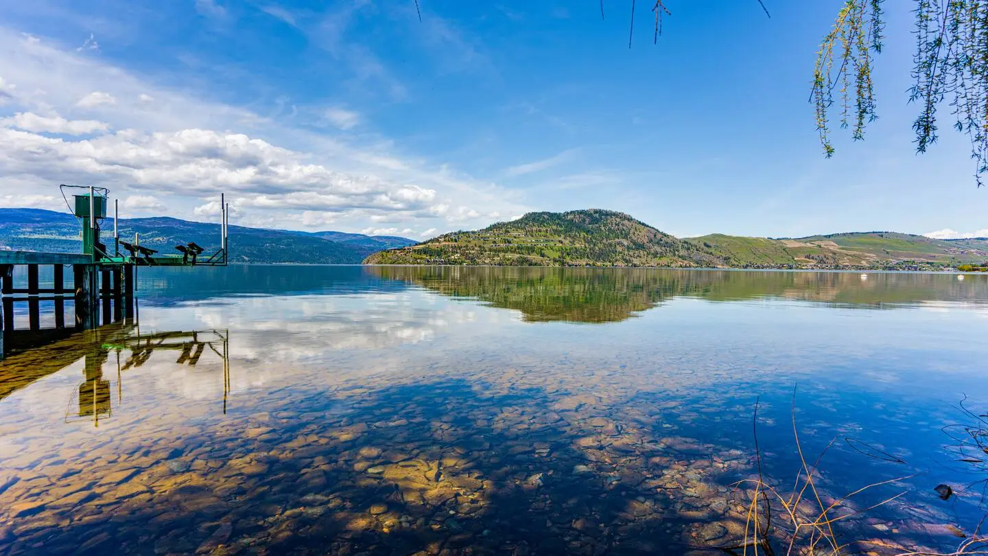 Calm lake and hills reflected in the water