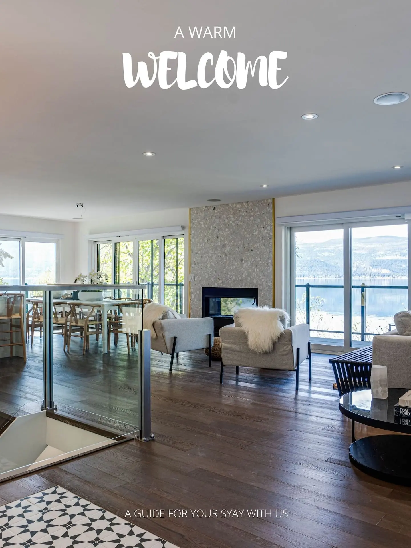 Welcome guide cover showing the living room